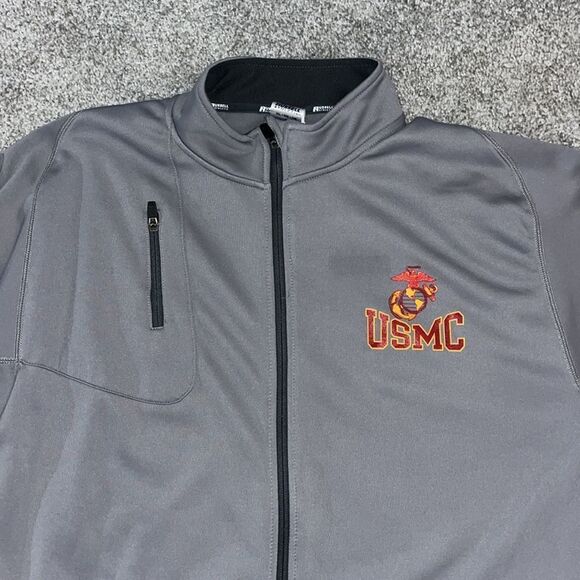 Gray Fleece USMC Marine Corp Marines Full Zipper Golf Refective Trim Jacket XL - Picture 2 of 3